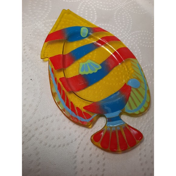 Vintage Signed Jan Mitchell Fused Art Glass Fish Plate/ Damaged - Picture 3 of 8